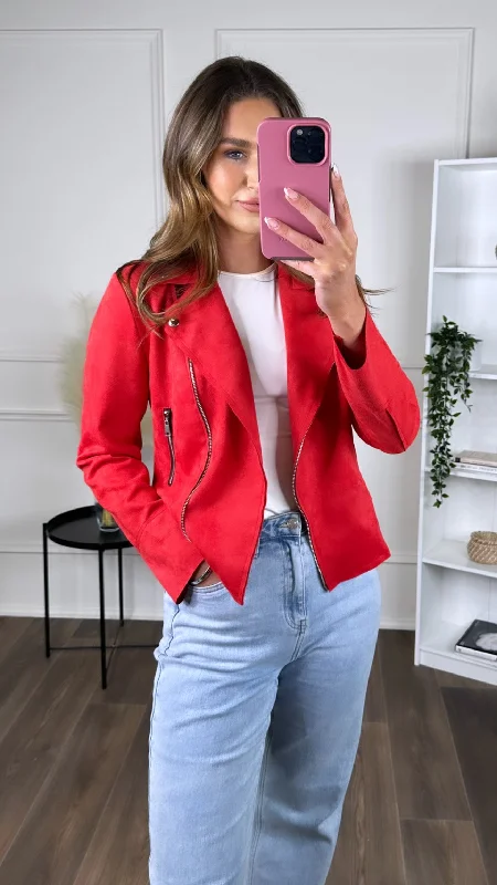 Cora Red Suede Finish Collared Jacket