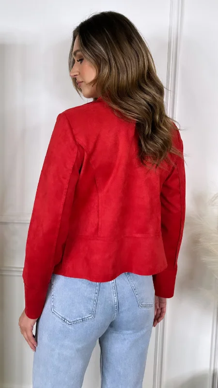 Cora Red Suede Finish Collared Jacket