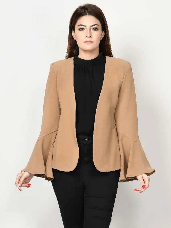 Ruffle Sleeved Coat - Brown