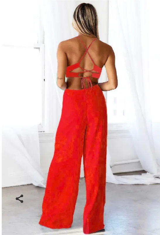 Cut Out Waist Wide Leg Orange Jumpsuit