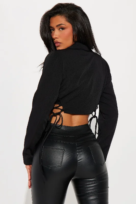 Cutting Edge Lace Up Cropped Blazer - Black