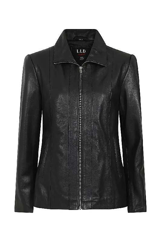 Women's Classic Black Real Leather Jacket - DEBBIE