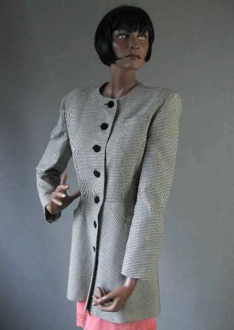 Women's Emmanuelle Khanh Jacket 80s Vintage Houndstooth Peplum Large VFG