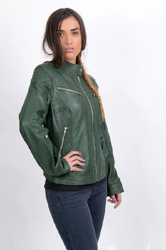 Women Elegant Bomber ENETLY Leather Jacket