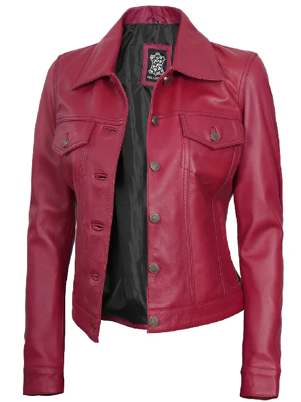 Fernando Women Pink Leather Trucker Jacket