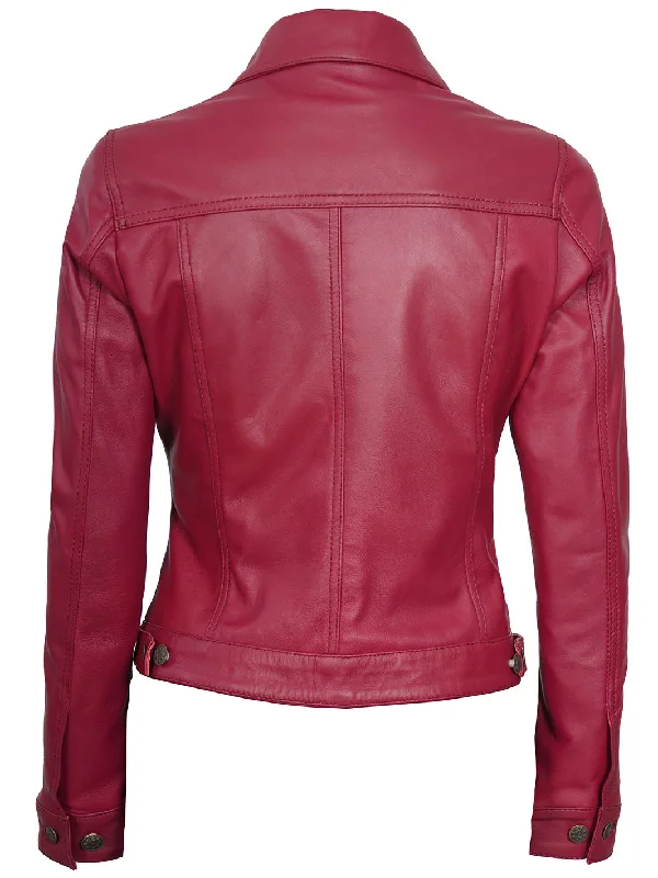 Fernando Women Pink Leather Trucker Jacket