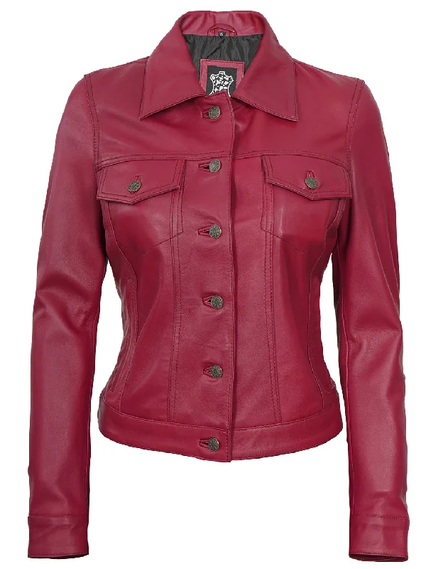 Fernando Women Pink Leather Trucker Jacket