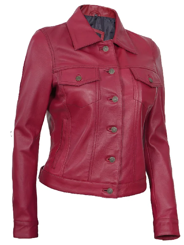 Fernando Women Pink Leather Trucker Jacket