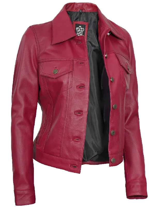 Fernando Women Pink Leather Trucker Jacket