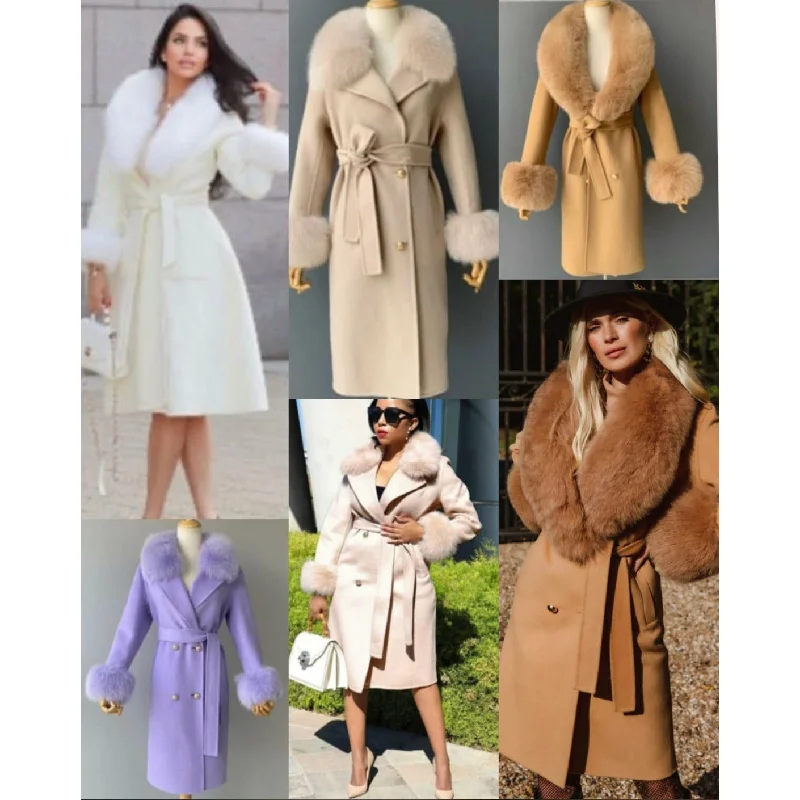 Fox Fur Collar Woolen Jacket Long Overcoat