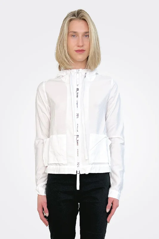 Graphic Zip Hooded Pocket Jacket - White