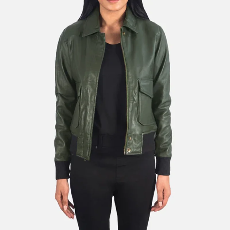 New Women Green Suede A2 Bomber Jacket