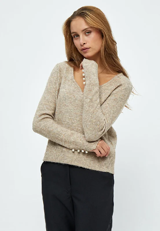 Haze V-neck Pullover - Warm Sand Melange