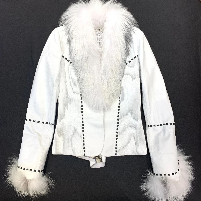 Hoss Couture White Fox Leather Stitched Jacket