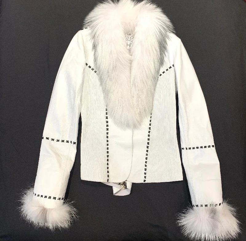 Hoss Couture White Fox Leather Stitched Jacket