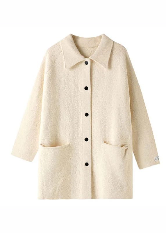 Italian Beige Peter Pan Collar Tassel Patchwork Velour Coats Fall