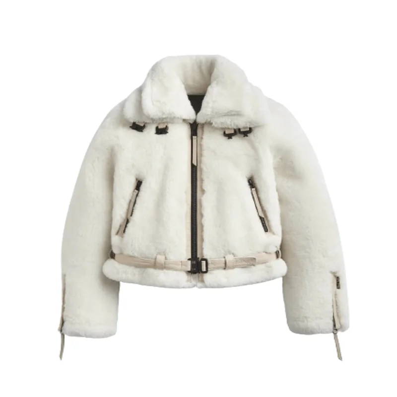 Ivory Shearling Women's Leather Jacket