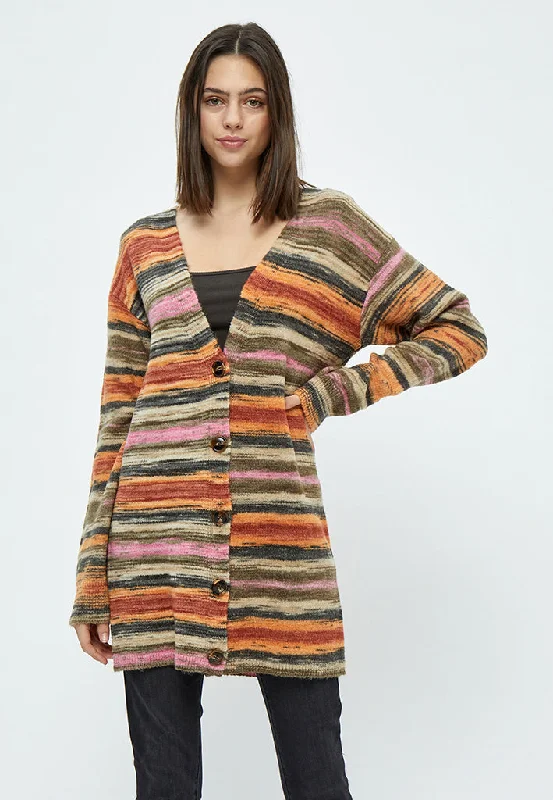 Jana Long Cardigan - Redwood Stripe