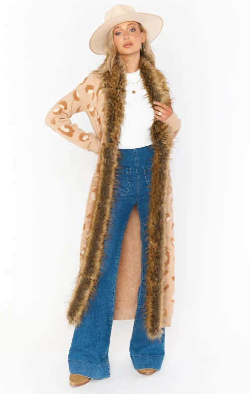 Langston Cardigan ~ Warm Leopard Knit Faux Fur