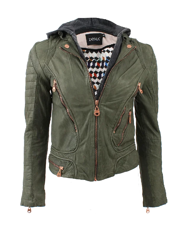 Leather Jacket With Detachable Hood