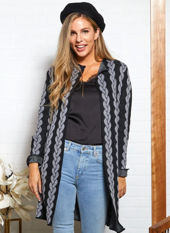 Long Sleeve Braid Pattern Cardigan