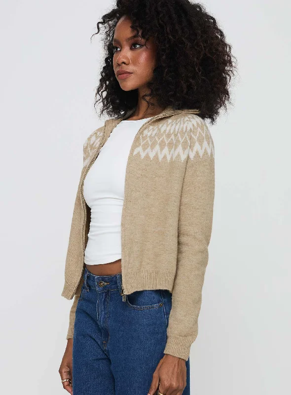 Lumsden Knit Zip Up Jumper Beige