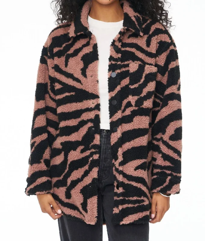 Lynn Oversized Shearling Jacket In Clay Zebra