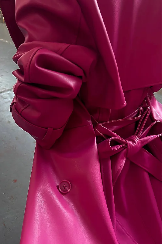 Magenta Vegan Leather Trench