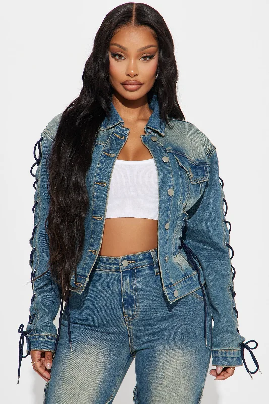 Make It Complicated Lace Up Denim Jacket - Vintage Wash