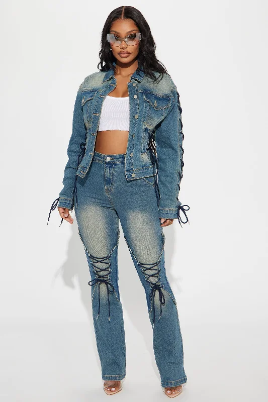 Make It Complicated Lace Up Denim Jacket - Vintage Wash