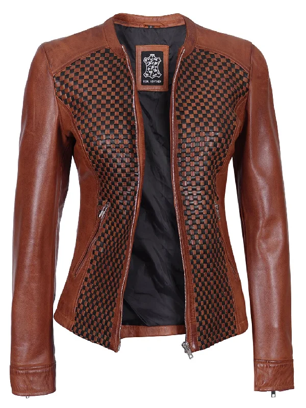 Maude Women Brown Textured Leather Biker Jacket