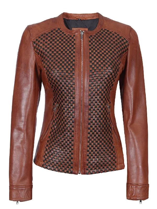 Maude Women Brown Textured Leather Biker Jacket