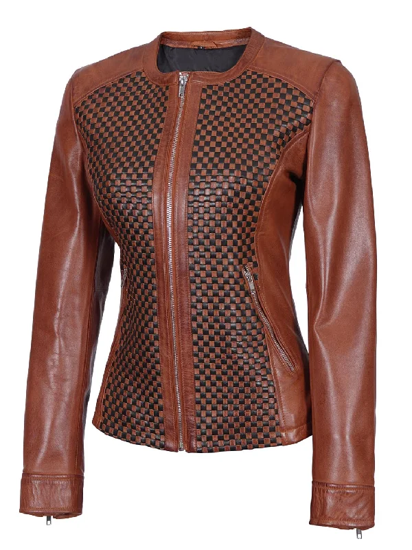 Maude Women Brown Textured Leather Biker Jacket