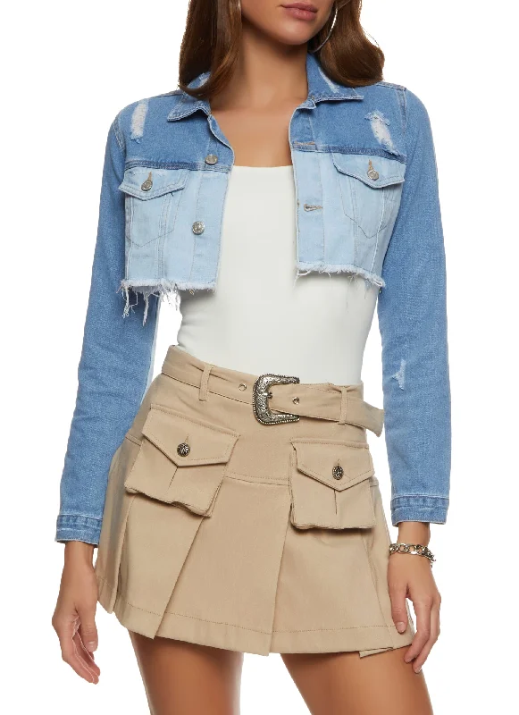 Almost Famous Two Tone Cropped Jean Jacket