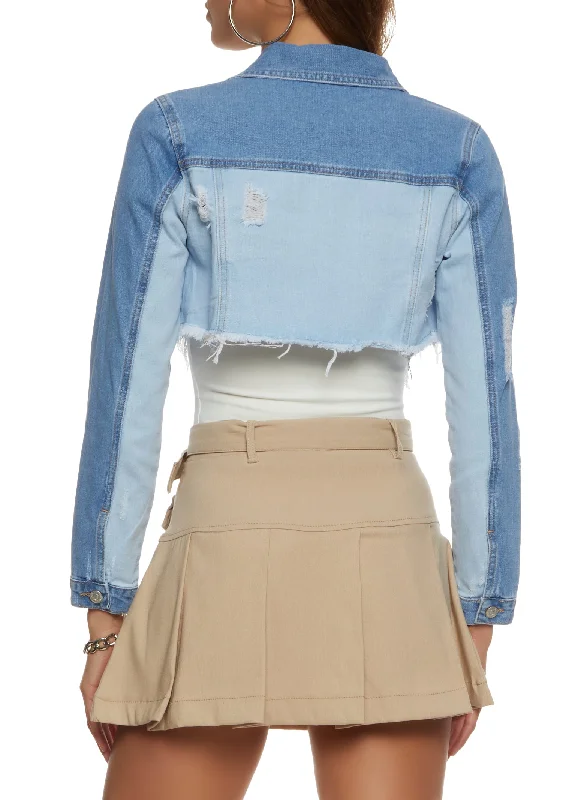 Almost Famous Two Tone Cropped Jean Jacket