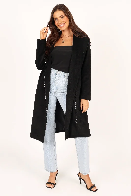 Mila Zip Front Long Coat - Black