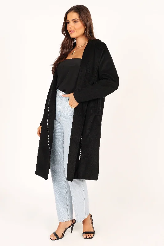 Mila Zip Front Long Coat - Black