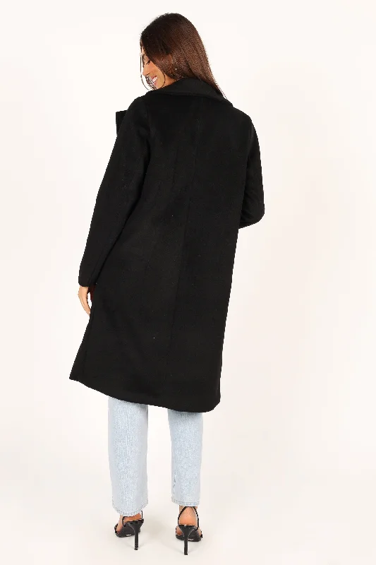 Mila Zip Front Long Coat - Black