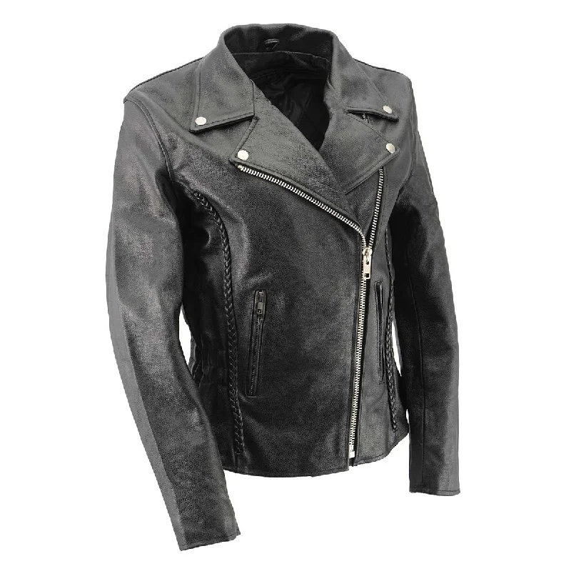 Milwaukee Leather SH7013 Women's Black 'Braided' Motorcycle Leather Jacket