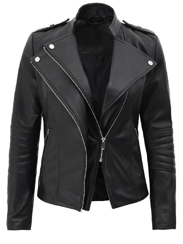 Monica Women's Black Asymmetrical Leather Jacket