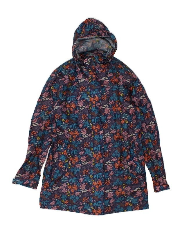 MOUNTAIN WAREHOUSE Womens Hooded Raincoat UK 12 Medium Navy Blue Floral