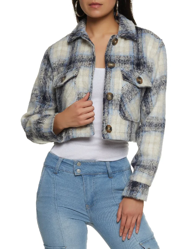 Plaid Button Front Cropped Shacket