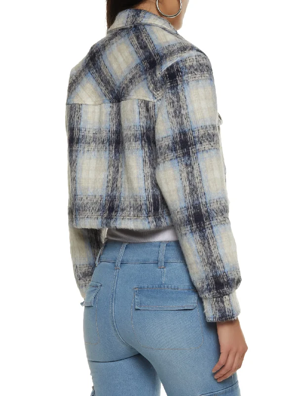 Plaid Button Front Cropped Shacket