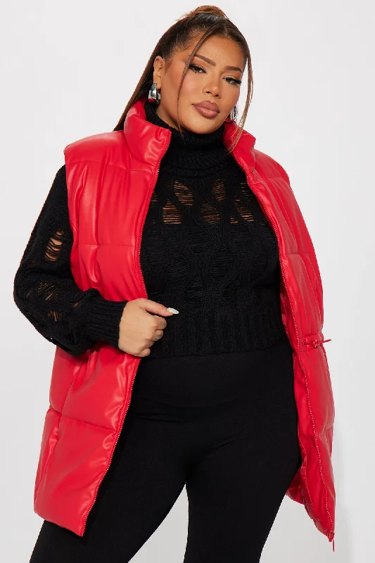 New Scene  Faux Leather Puffer Vest - Red