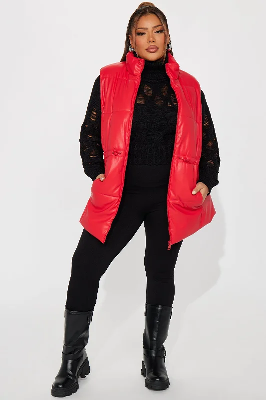 New Scene  Faux Leather Puffer Vest - Red