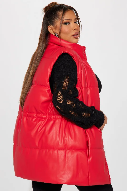 New Scene  Faux Leather Puffer Vest - Red