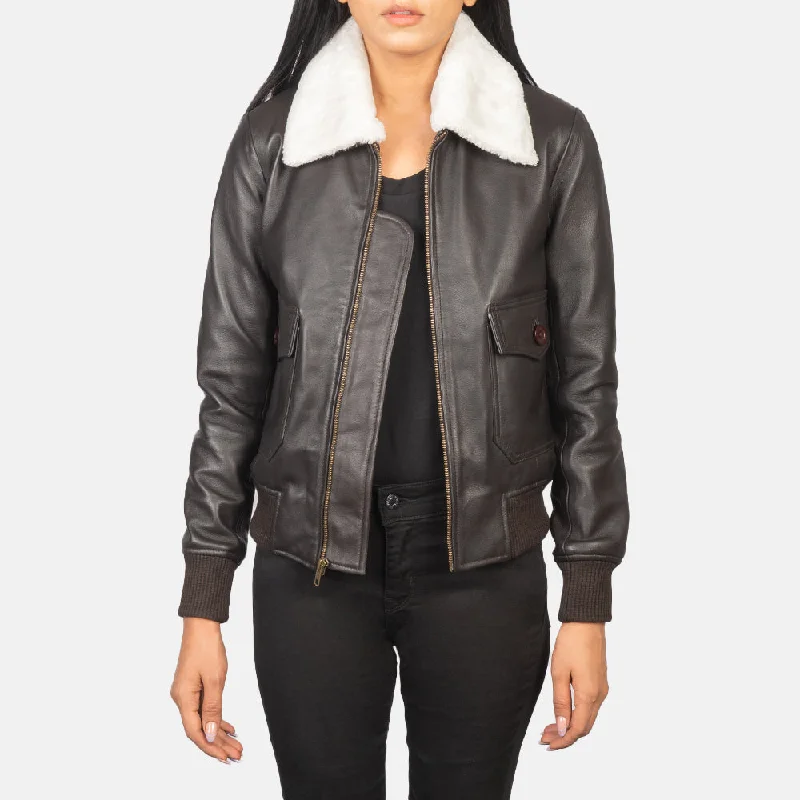 New Women Flight sheepskin  Brown Leather Bomber Jacket