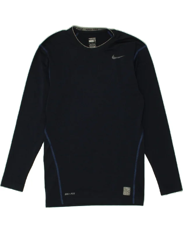 NIKE Womens Dri Fit Top Long Sleeve UK 14 Large Navy Blue