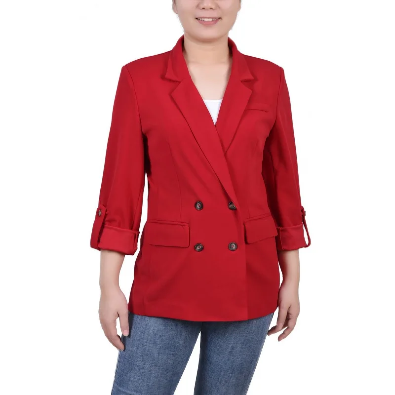 NY Collection Womens Petites Knit Long Sleeves Two-Button Blazer