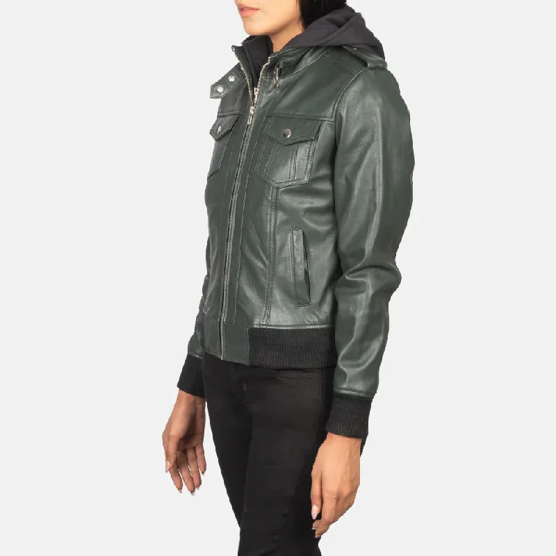 Olive Green Jacket Women with Quilted Polyester Lining